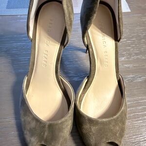 Vero Cuoio Olive Green Suede D'Orsay Peep Toe Heels